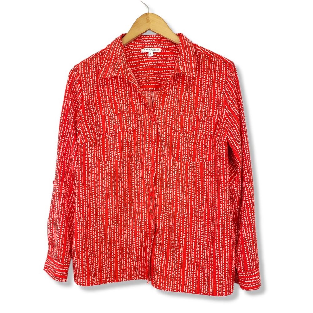 Notations Red and White Dotted Button-up Top Size Medium